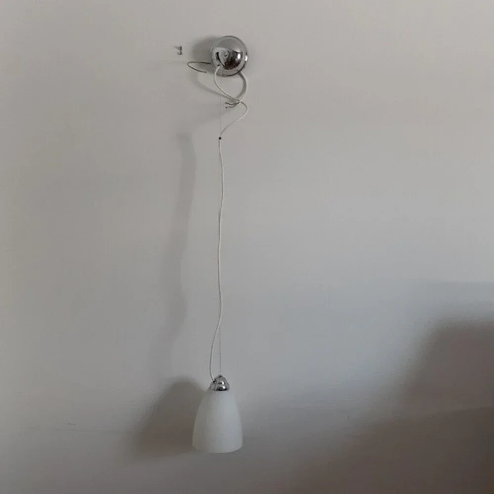 New contemporary modern pendant light fixture white frosted glass, silver chrome